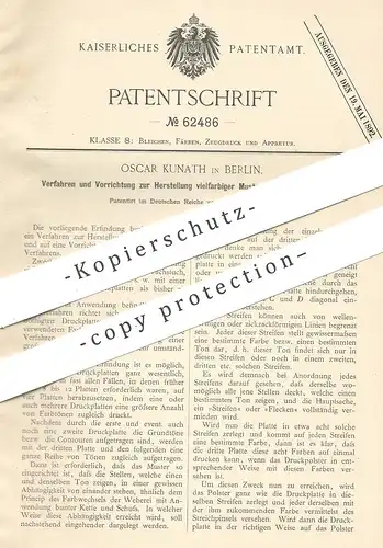 original Patent - Oscar Kunath , Berlin , 1891 , Herst. vielfarbiger Muster auf Stoff | Stoffe , Gewebe , Schneider !!!