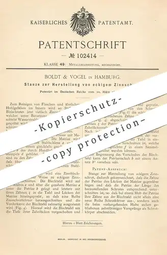 original Patent - Boldt & Vogel , Hamburg , 1898 , Stanze zur Herst. von eckigem Zinnschrot | Metall , Zinn | Flaschen
