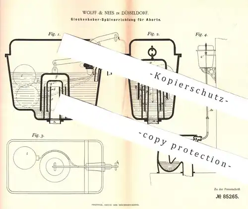original Patent - Wolff & Nees , Düsseldorf , 1895 , Glockenheber Spülung für Abort | WC , Kloset , Toilette , Klempner