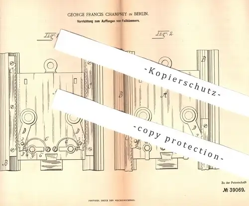 original Patent - George Francis Champney , Berlin , 1886 , Fallhammer auffangen | Hammer , Amboss , Metall | Schmied !!