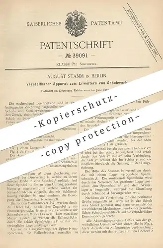 original Patent - August Stamm , Berlin , 1886 , Apparat zum Erweitern von Schuhwerk | Schuhe , Schuster , Schuh !!