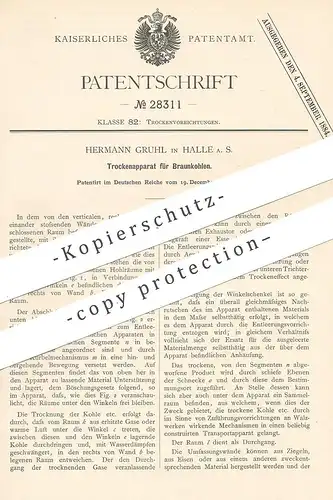 original Patent - Hermann Gruhl , Halle / Saale , 1883 ,  Trockenapparat für Braunkohle | Kohlen , Kohlen , Brikett !!!