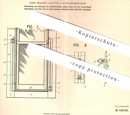 original Patent - John Brache le Maitre , Juxta / Birmingham  1902 , Bewegen der Schiebefenster | Fenster , Fensterbauer