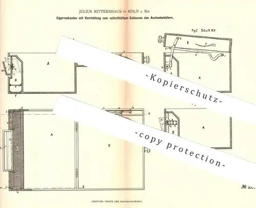 original Patent - Julius Ritterhaus , Köln / Rhein , 1884 , Zigarrenkasten | Zigarre , Zigarren , Humidor , Tabak !!!