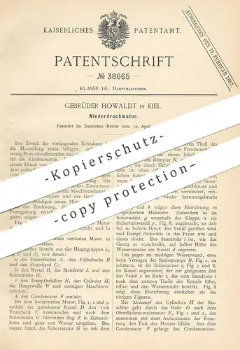 original Patent - Gebrüder Howaldt , Kiel , 1886 , Niederdruckmotor | Niederdruck - Motor | Dampfmaschine | Motoren !!!