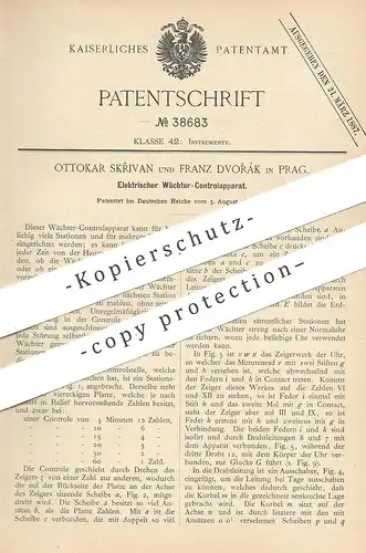 original Patent - Ottokar Skrivan , Franz Dvorák , Prag , 1886 , Elektr. Wächter - Kontrolle | Uhr , Uhren , Uhrmacher
