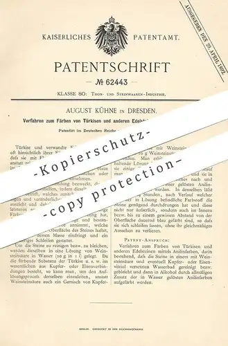 original Patent - August Kühne , Dresden , 1891 , Färben der Türkise u. a. Edelsteine mittels Anilinfarben | Edelstein