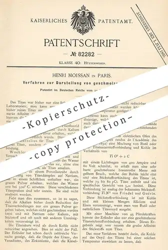 original Patent - Henri Moissan , Paris , Frankreich , 1895 , Darstellung von geschmolzenem Titan | Berzelius | Woehler