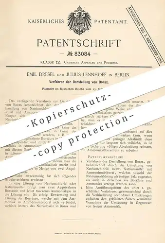 original Patent - Emil Dresel , Julius Lennhoff , Berlin , 1894 , Darstellung von Borax | Chemie | Natriumchlorid !!!