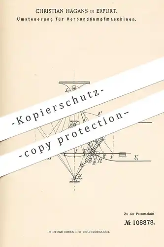 original Patent - Christian Hagans , Erfurt 1899 , Umsteuerung für Verbunddampfmaschine | Dampfmaschine , Dampfmaschinen