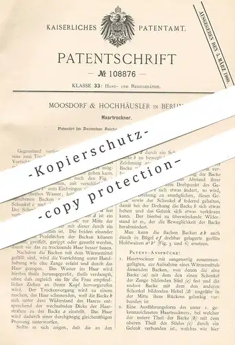 original Patent - Moosdorf & Hochhäuser , Berlin , 1898 , Haartrockner | Haare | Fön , Friseur , Frisur , Haar trocknen
