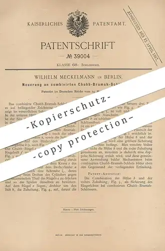 original Patent - Wilhelm Meckelmann , Berlin , 1886 , kombiniertes Chubb - Bramah - Schloss | Türschloss , Schlosser !!