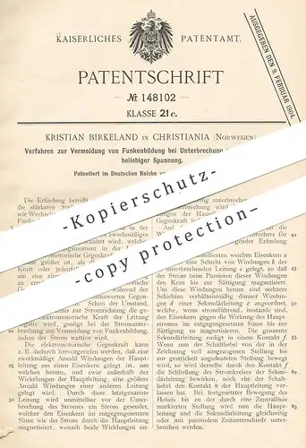 original Patent - Kristian Birkeland , Christiania , Norwegen 1901 , Schutz vor Funken bei Unterbrechung im Stromkreis !