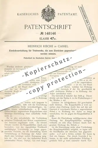 original Patent - Heinrich Rieche , Kassel , 1902 , Einrückvorrichtung für Triebwerke | Triebwerk | Motor , Motoren !!!