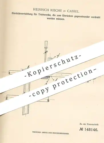 original Patent - Heinrich Rieche , Kassel , 1902 , Einrückvorrichtung für Triebwerke | Triebwerk | Motor , Motoren !!!