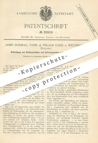 original Patent - James Honiball Tozer & William Tozer , Westminster , England , 1886 , Eisenbahn - Schienen - Schwellen