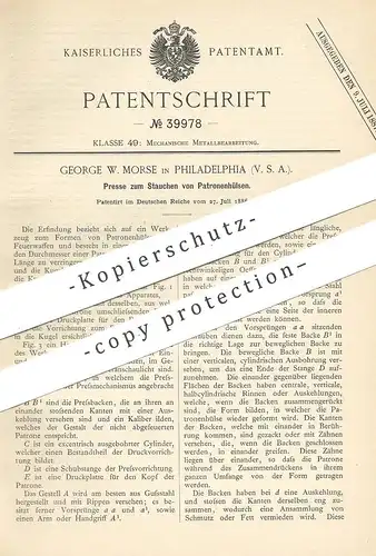 original Patent - George W. Morse , Philadelphia , USA 1886 , Presse zum Stauchen von Patronenhülsen | Munition , Waffen