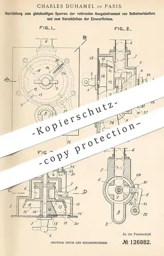 original Patent - Charles Duhamel , Paris Frankreich 1900 , Selbstverkäufer | Warenverkäufer , Verkaufsautomat , Automat