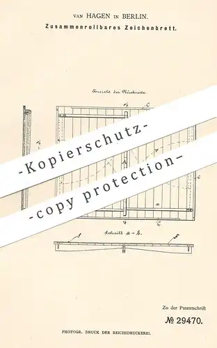 original Patent - Van Hagen , Berlin , 1884 , Zeichenbrett | Schreibbrett | Bauzeichner , Zeichnen , Zeichner , Tafel