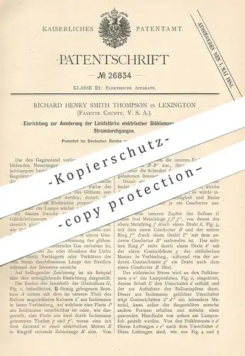 original Patent - Richard Henry Smith Thompson , Lexington , Fayette County , USA , 1883 , Lichtstärke elektr. Glühlampe