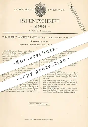 original Patent - Wilhelmine Auguste Landmann , Hamburg  1883 , Sammelmappe | Mappe , Ordner , Buchbinder , Buchbinderei