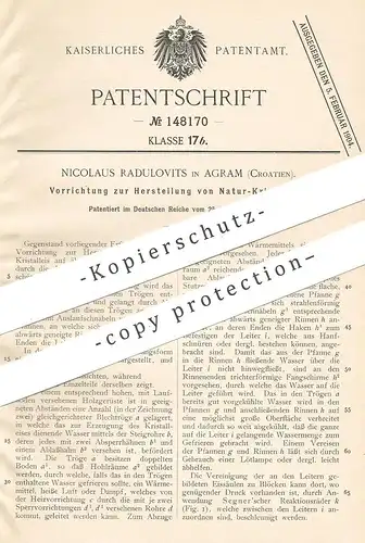original Patent - Nicolaus Radulovits , Agram , Kroatien , 1903 , Herstellung von Natur - Kristalleis | Kristall - Eis !