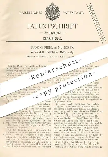 original Patent - Ludwig Riehl , München , 1902 , Verschluss für Reisekorb , Koffer , Tasche , Korb , Körbe , Taschen !!