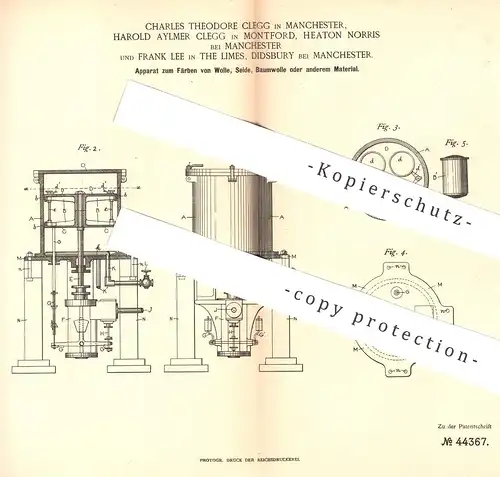 original Patent - Ch. Th. Clegg , Manchester | Harold Aylmer Clegg , Montford | Frank Lee , The Limes | Färben von Wolle