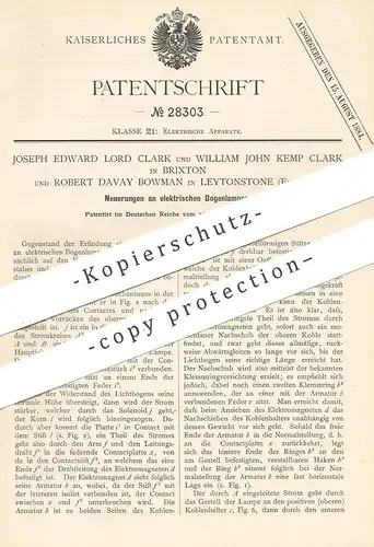 original Patent - Joseph Edward Lord & William J. Kemp Clark , Brixton | Robert Davay Bowman , Leytonstone | Bogenlampe