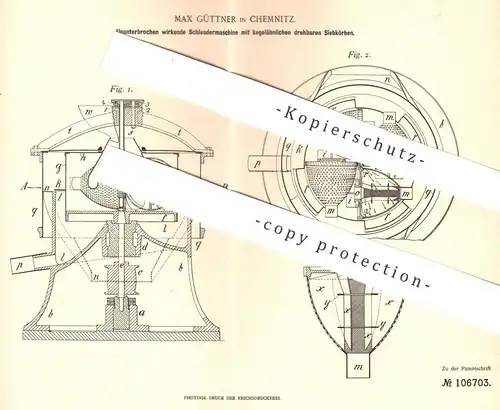original Patent - Max Güttner , Chemnitz , 1898 , Schleudermaschine | Schleuder | Trockner | Zuckerfabrik , Papierfabrik