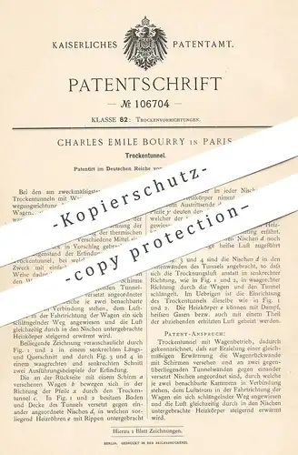 original Patent - Charles Emile Bourry , Paris , 1899 , Trockentunnel | Trockner , Trocknung , Gebläse , Lüftung !!