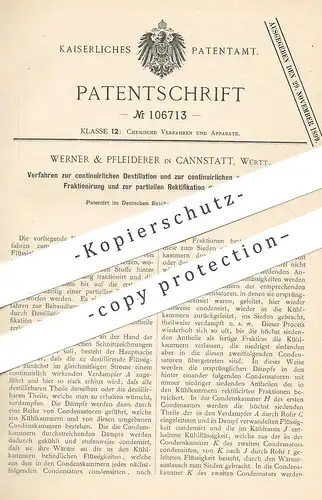 original Patent - Werner & Pfleiderer , Cannstatt / Stuttgart , 1898 , kontinuierliche Destillation | Destille , Chemie