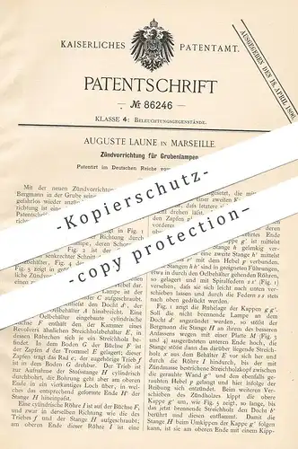 original Patent - Auguste Laune , Marseille , 1895 , Zündung für Grubenlampen | Lampe , Lampen | Bergbau , Bergwerk !!!