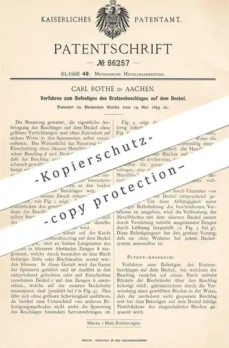 original Patent - Carl Rothe , Aachen , 1895 , Befestigen von Kratzenbeschlag auf Deckel | Dose , Blech , Metall !!!