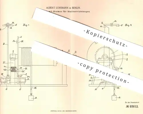 original Patent - Albert Lohmann , Berlin  1896 , Laufwerk mit Stellwerk - Bremse | Eisenbahn , Eisenbahnen , Lokomotive