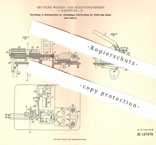 original Patent - Deutsche Waffen- u. Munitionsfabriken , Karlsruhe , 1901 , Bohrmaschine | Bohrer , Bohren , Schlosser