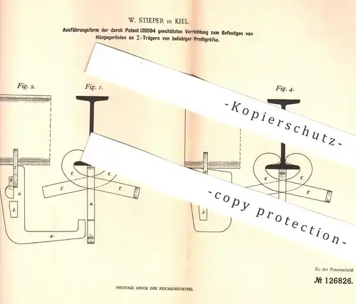 original Patent - W. Stieper , Kiel , 1901 , Hängegerüst | Baugerüst , Gerüstbau , Gerüstbauer , Bau - Gerüst , Maurer !