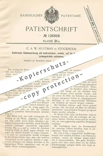 original Patent - C. A. W. Hultman , Stockholm , Schweden , 1900 , Elektrische Kabel | Strom , Elektriker , Elektrik !