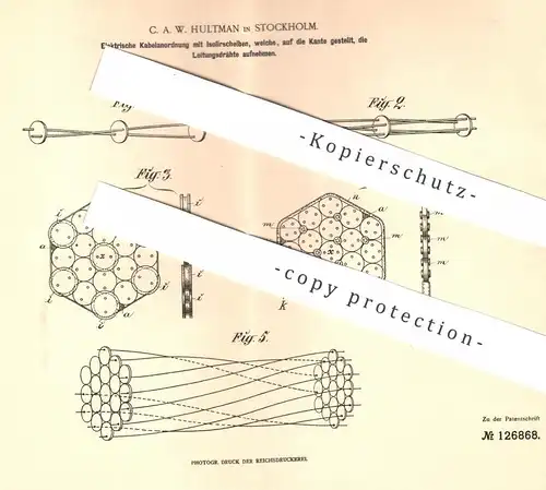 original Patent - C. A. W. Hultman , Stockholm , Schweden , 1900 , Elektrische Kabel | Strom , Elektriker , Elektrik !