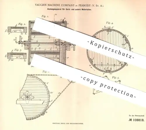 original Patent - Vaughn Machine Company , Peabody , USA , 1899 , Auslaugeapparat für Gerber | Gerben , Leder , Gerberei