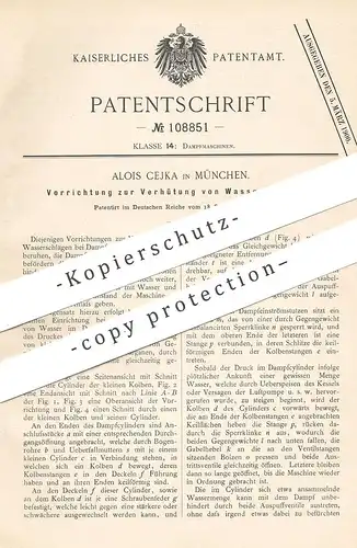 original Patent - Alois Cejka , München , 1898 , Verhütung von Wasserschlägen an Dampfmaschinen | Dampfmaschine !!!