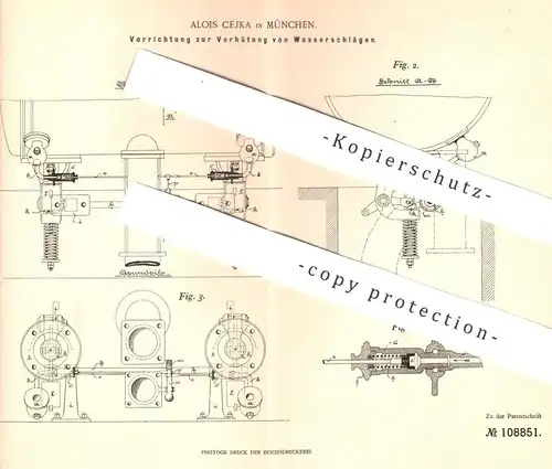 original Patent - Alois Cejka , München , 1898 , Verhütung von Wasserschlägen an Dampfmaschinen | Dampfmaschine !!!