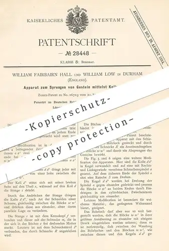 original Patent - William Fairbairn Hall , W. Low , Durham , England , 1883 , Sprengen von Gestein | Bergbau , Bergwerk