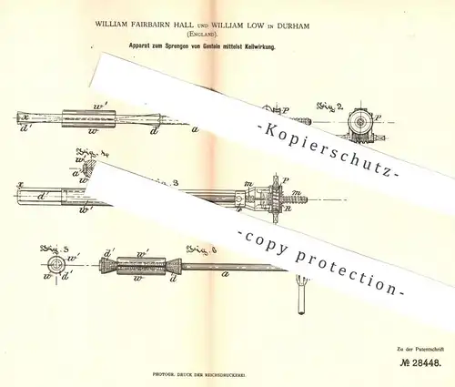 original Patent - William Fairbairn Hall , W. Low , Durham , England , 1883 , Sprengen von Gestein | Bergbau , Bergwerk