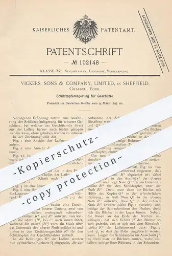 original Patent - Vickers , Sons & Company Limited , Sheffield York , 1897 , Schildzapfenlagerung für Geschütze | Waffen