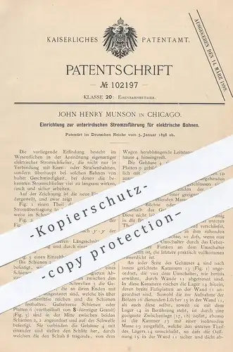 original Patent - John Henry Munson , Chicago , 1898 , unterirdische Stromzuführung für elektrische Bahnen | Straßenbahn