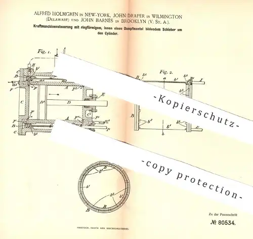 original Patent - A. Holmgren , New York | John Draper , Wilmington | John Barnes , Brooklyn , USA , Dampfmaschinen