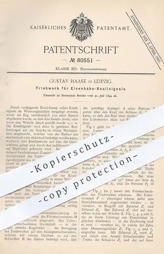 original Patent - Gustav Haase , Leipzig , 1894 , Triebwerk für Eisenbahn - Knallsignale | Eisenbahnen | Signal , Zug !!