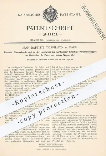 original Patent - Jean Baptiste Torrilhon , Paris , Frankreich , 1892 , Hohlreifen für Fahrrad , Wagenrad | Luft Reifen