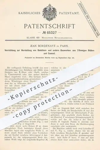 original Patent - Jean Bordenave , Paris , Frankreich , 1891 , Bewehrung aus Stahl , Eisen , Zement , Beton | Maurer !!